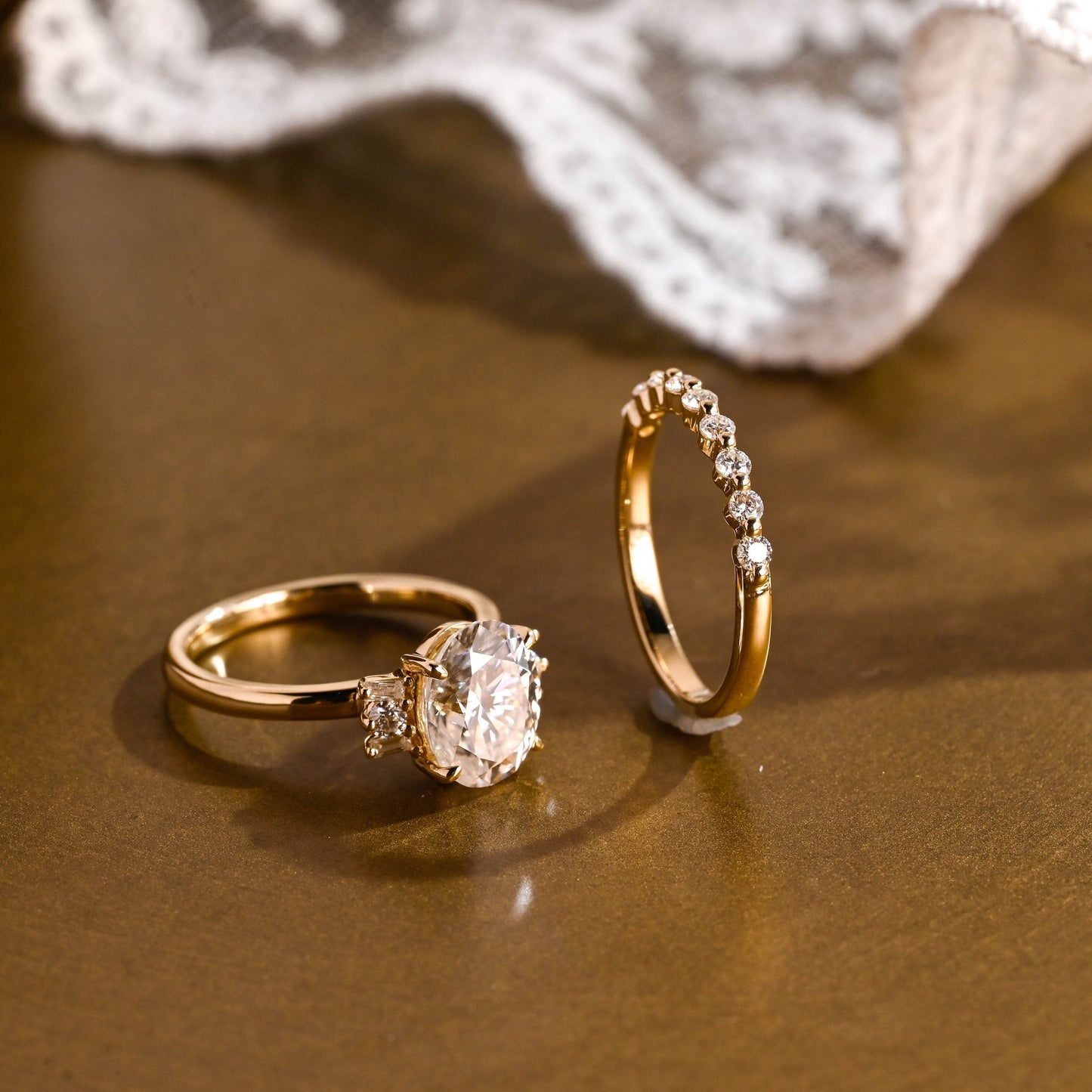 Celeste-2.5 Carats Oval Moissanite Cluster Bridal Ring Set