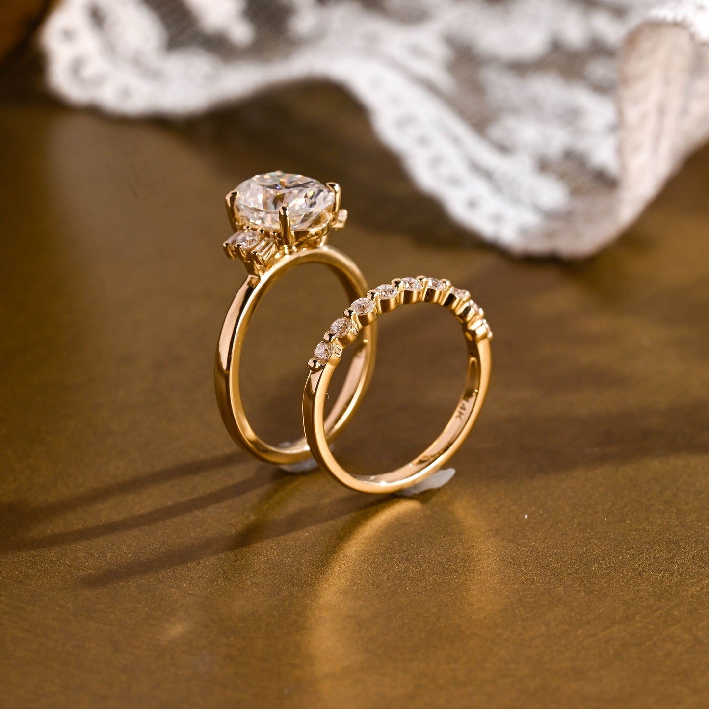 Celeste-2.5 Carats Oval Moissanite Cluster Bridal Ring Set