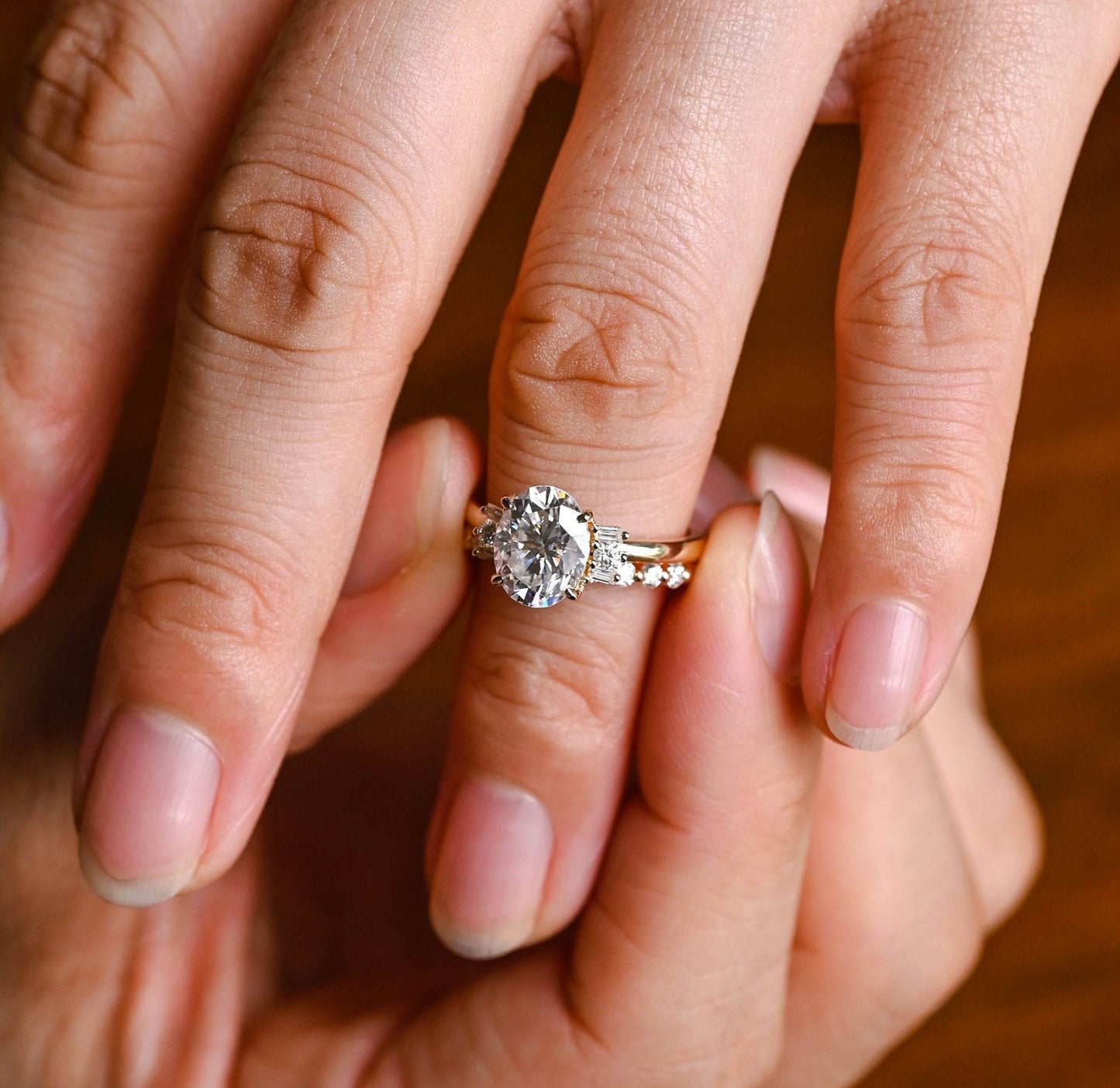 Celeste-2.5 Carats Oval Moissanite Cluster Bridal Ring Set