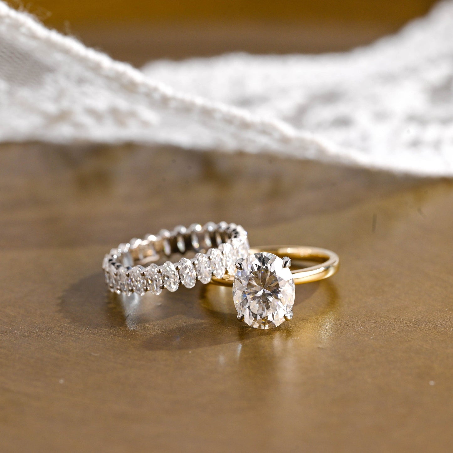 Barrett-2.0 Carats Oval Moissanite Hidden Halo Bridal Ring Set