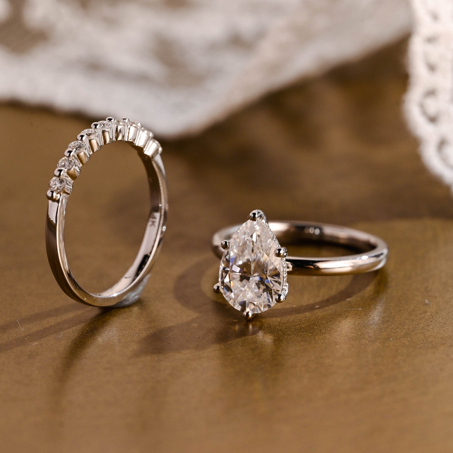 Athena-1.25 Carats Pear Moissanite Hidden Halo Bridal Ring Set