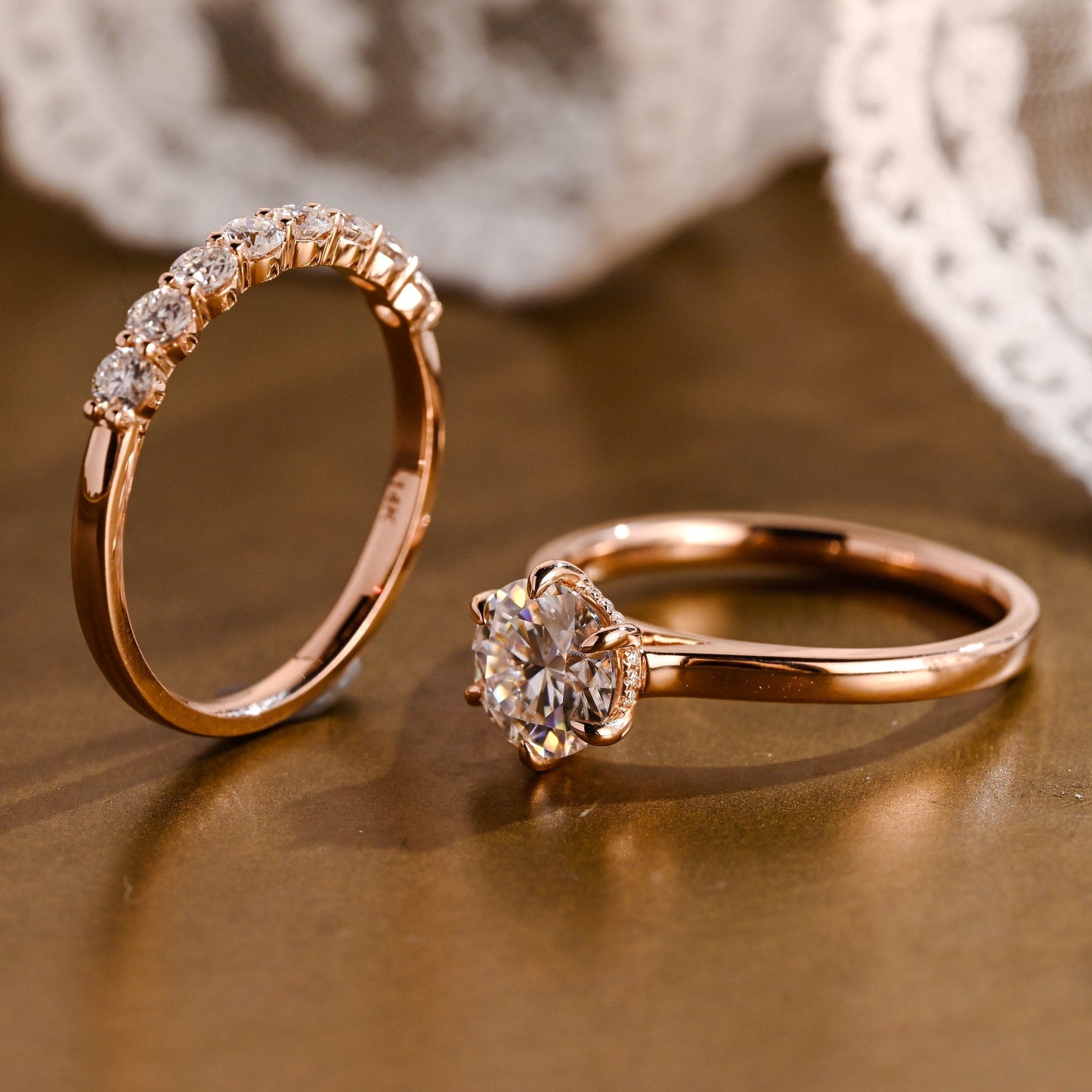 Eliza-2.0 Carats Round Moissanite Hidden Halo Bridal Ring Set