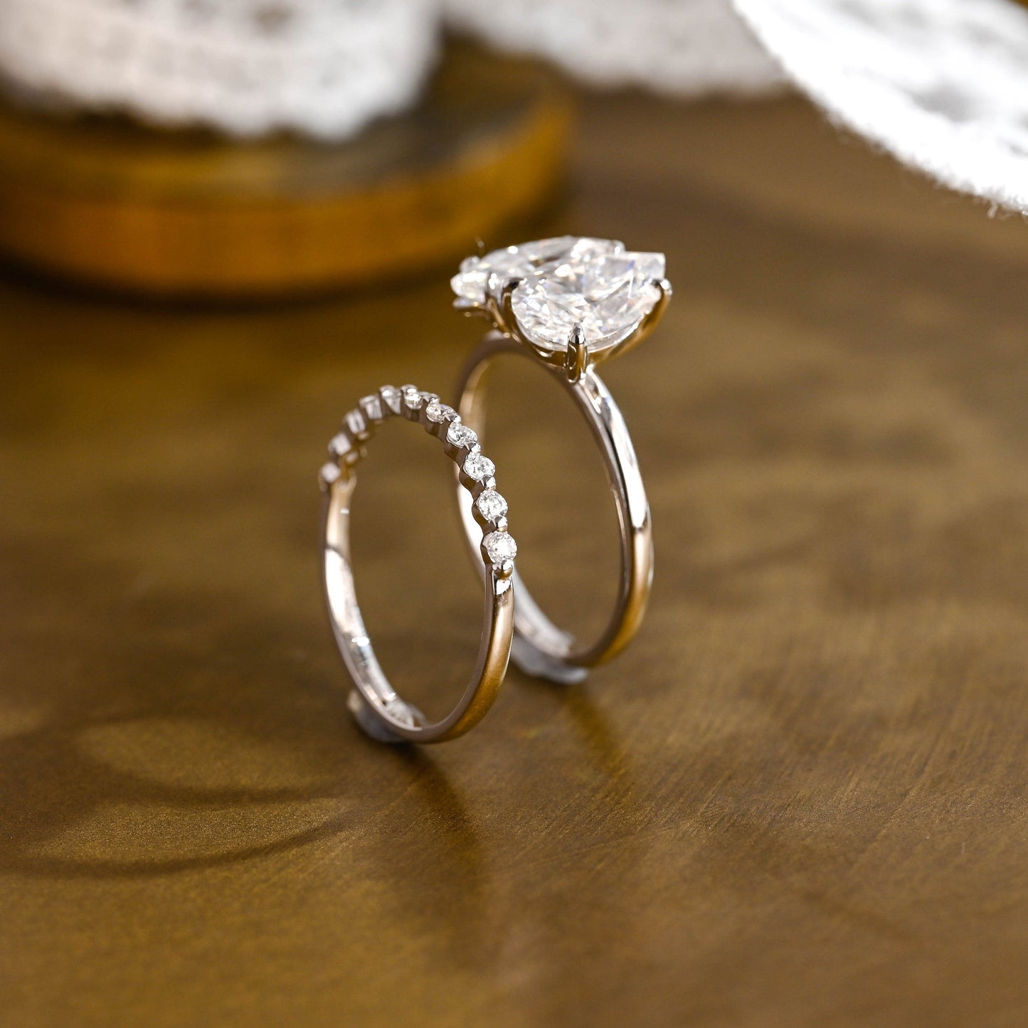 Maeve-4.5 Carats Pear & Marquise Moissanite Two Stone Style Bridal Ring Set