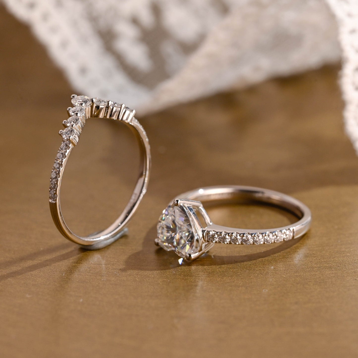 Preston-2.0 Carats Heart Moissanite Pave Bridal Ring Set