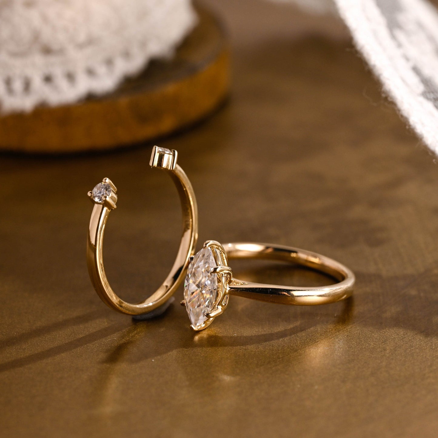 Rhys-0.8 Carats Marquise Moissanite Solitaire Bridal Ring Set