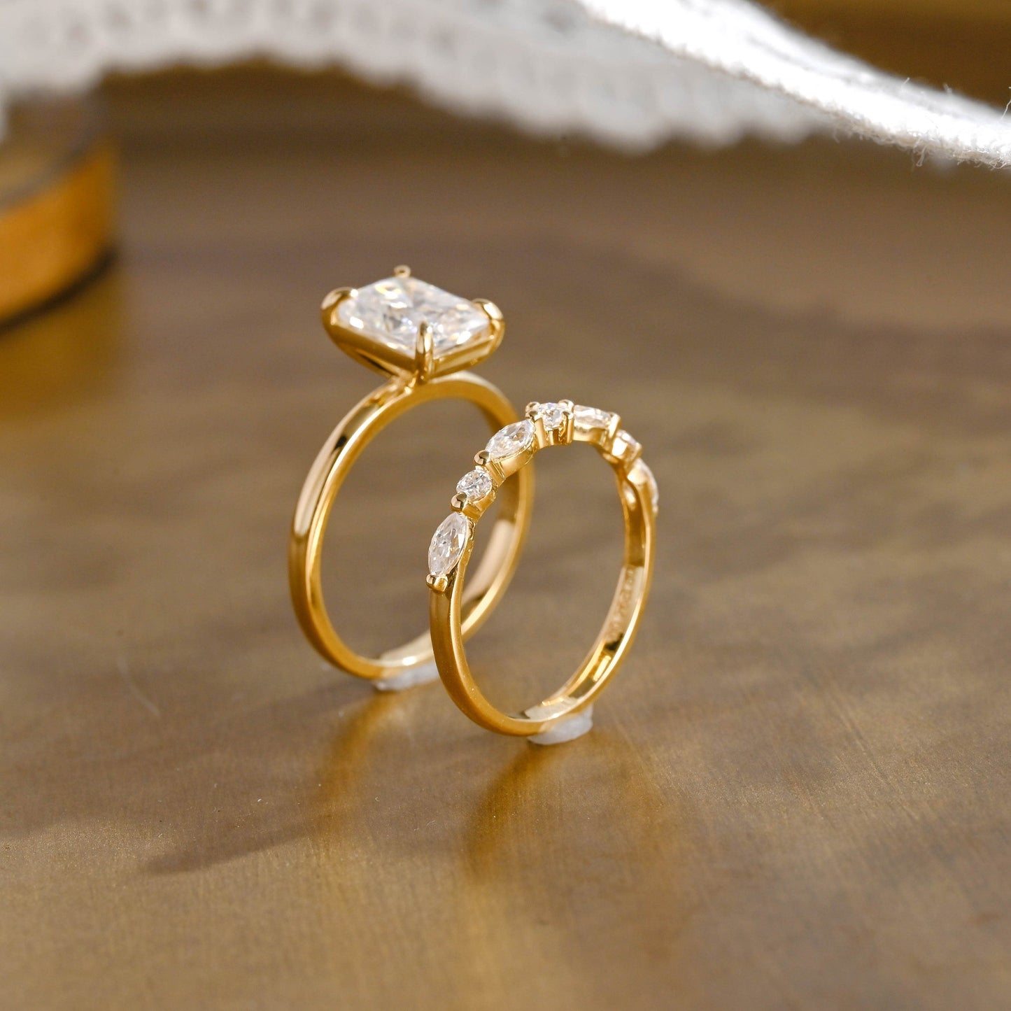 Harper-1.5 Carats Radiant Moissanite Solitaire Bridal Ring Set