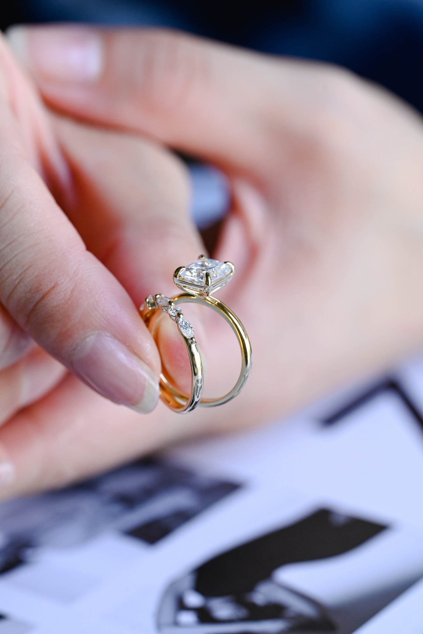 Harper-1.5 Carats Radiant Moissanite Solitaire Bridal Ring Set