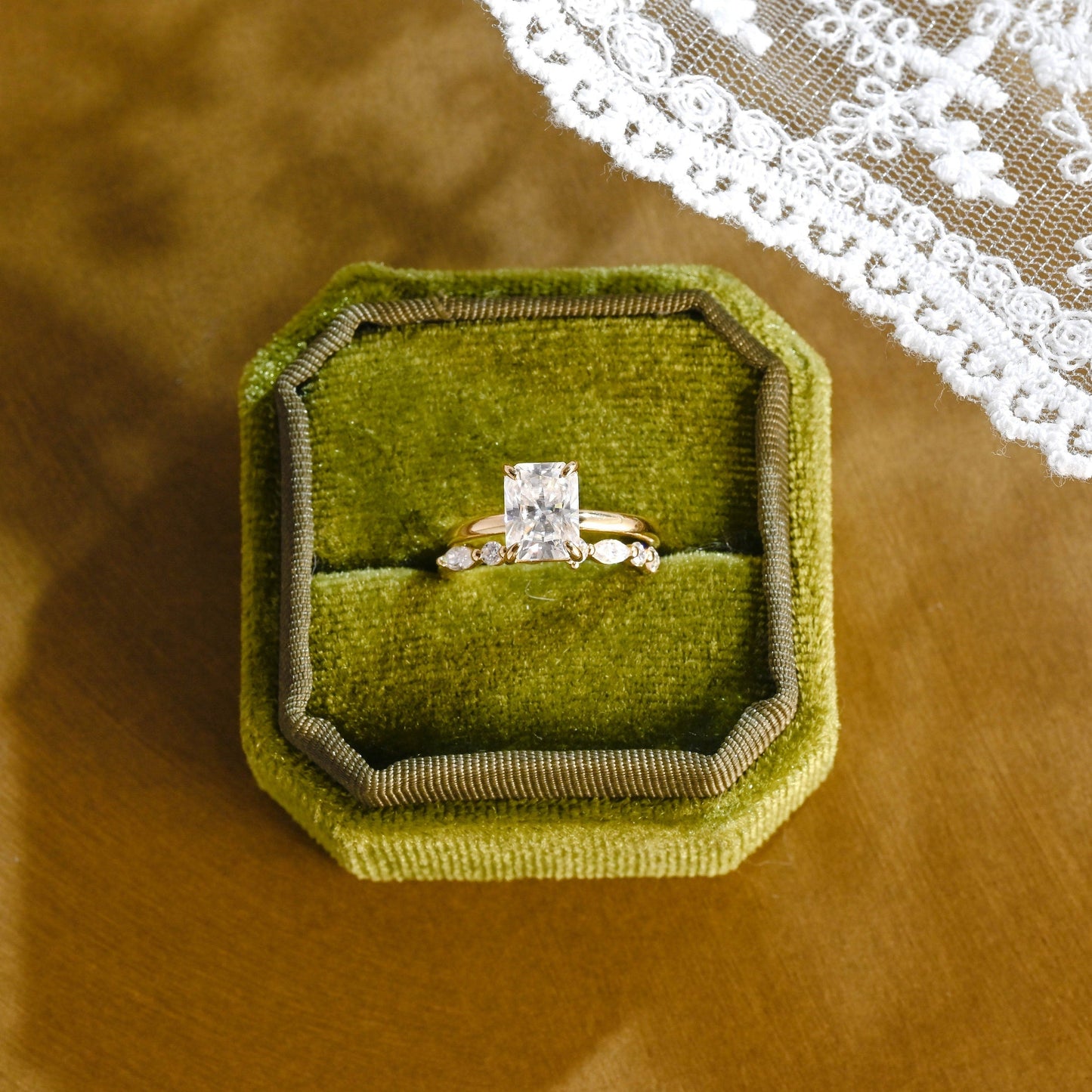 Harper-1.5 Carats Radiant Moissanite Solitaire Bridal Ring Set