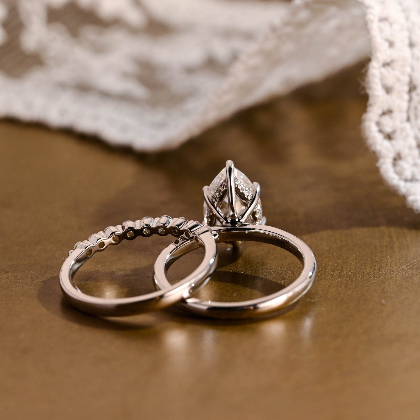 Athena-1.25 Carats Pear Moissanite Hidden Halo Bridal Ring Set
