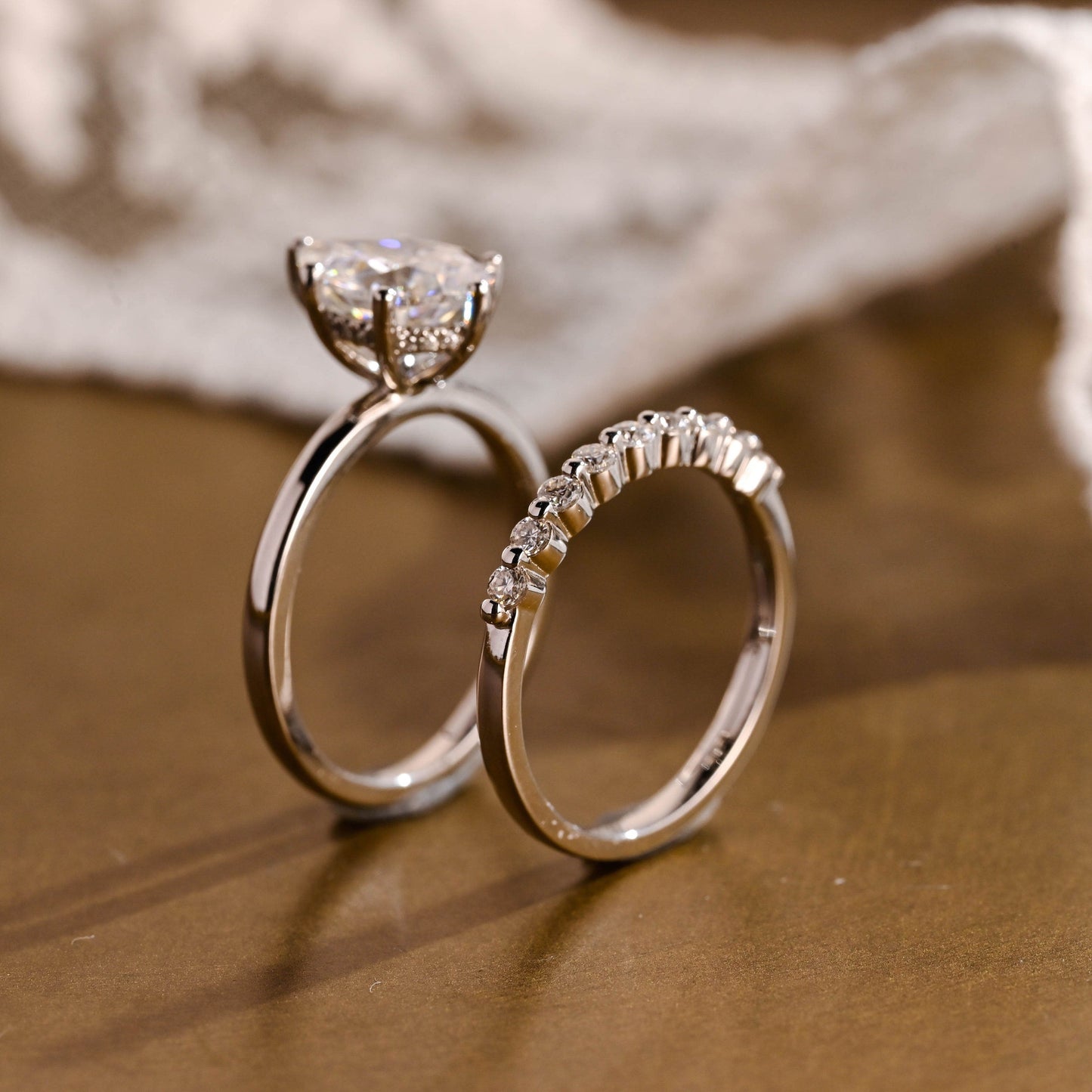 Athena-1.25 Carats Pear Moissanite Hidden Halo Bridal Ring Set