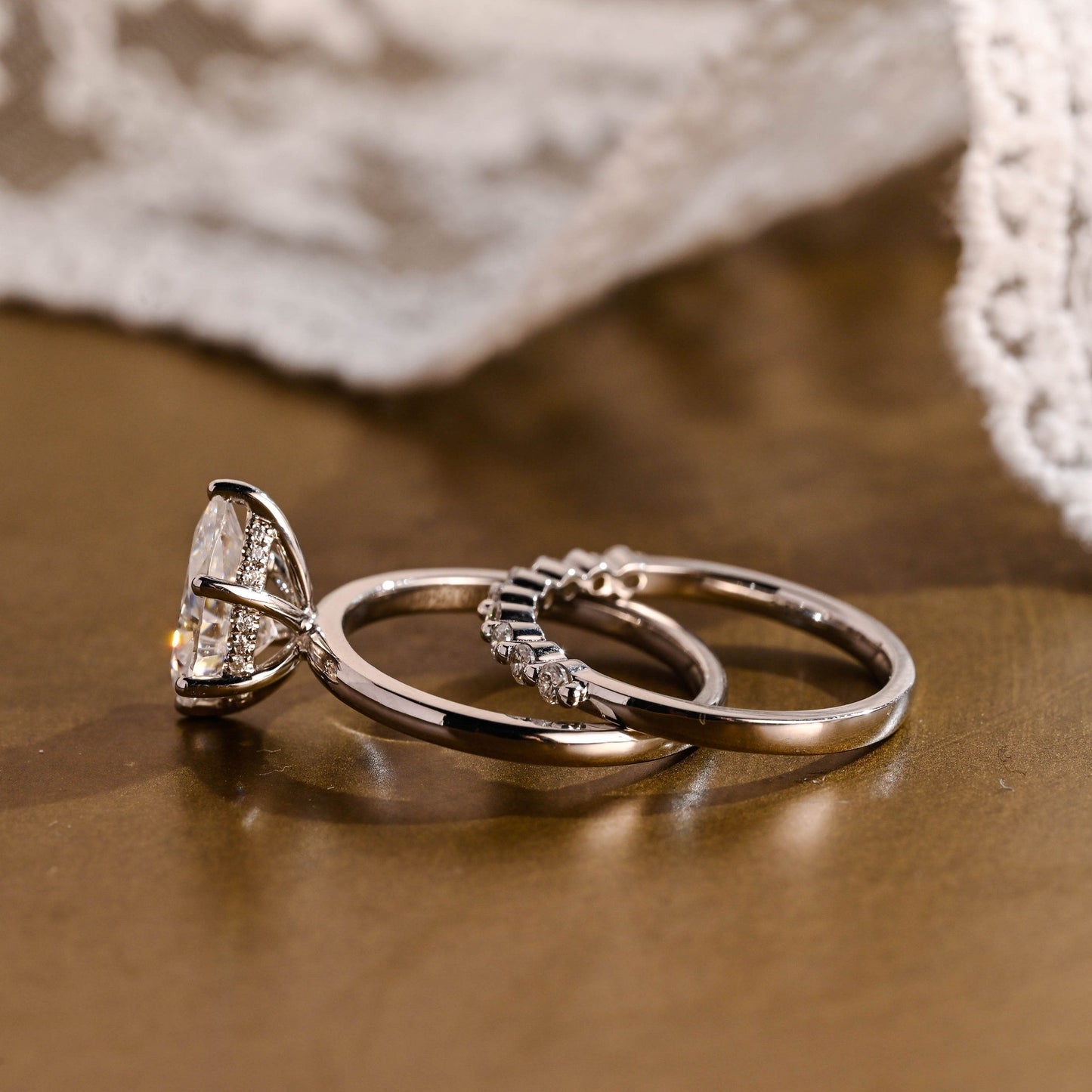 Athena-1.25 Carats Pear Moissanite Hidden Halo Bridal Ring Set