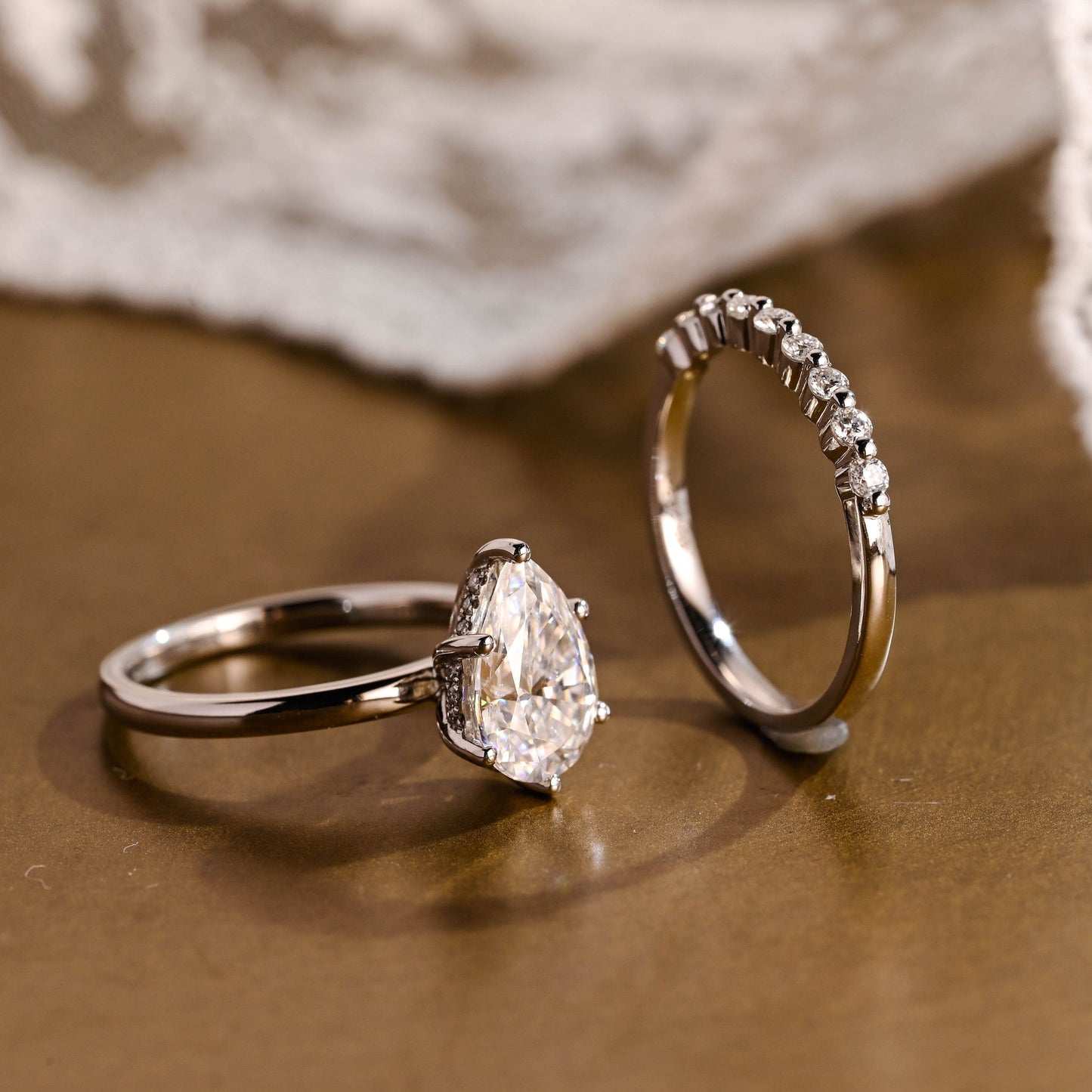 Athena-1.25 Carats Pear Moissanite Hidden Halo Bridal Ring Set