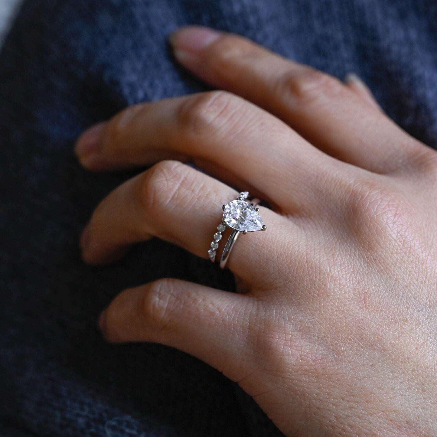 Athena-1.25 Carats Pear Moissanite Hidden Halo Bridal Ring Set