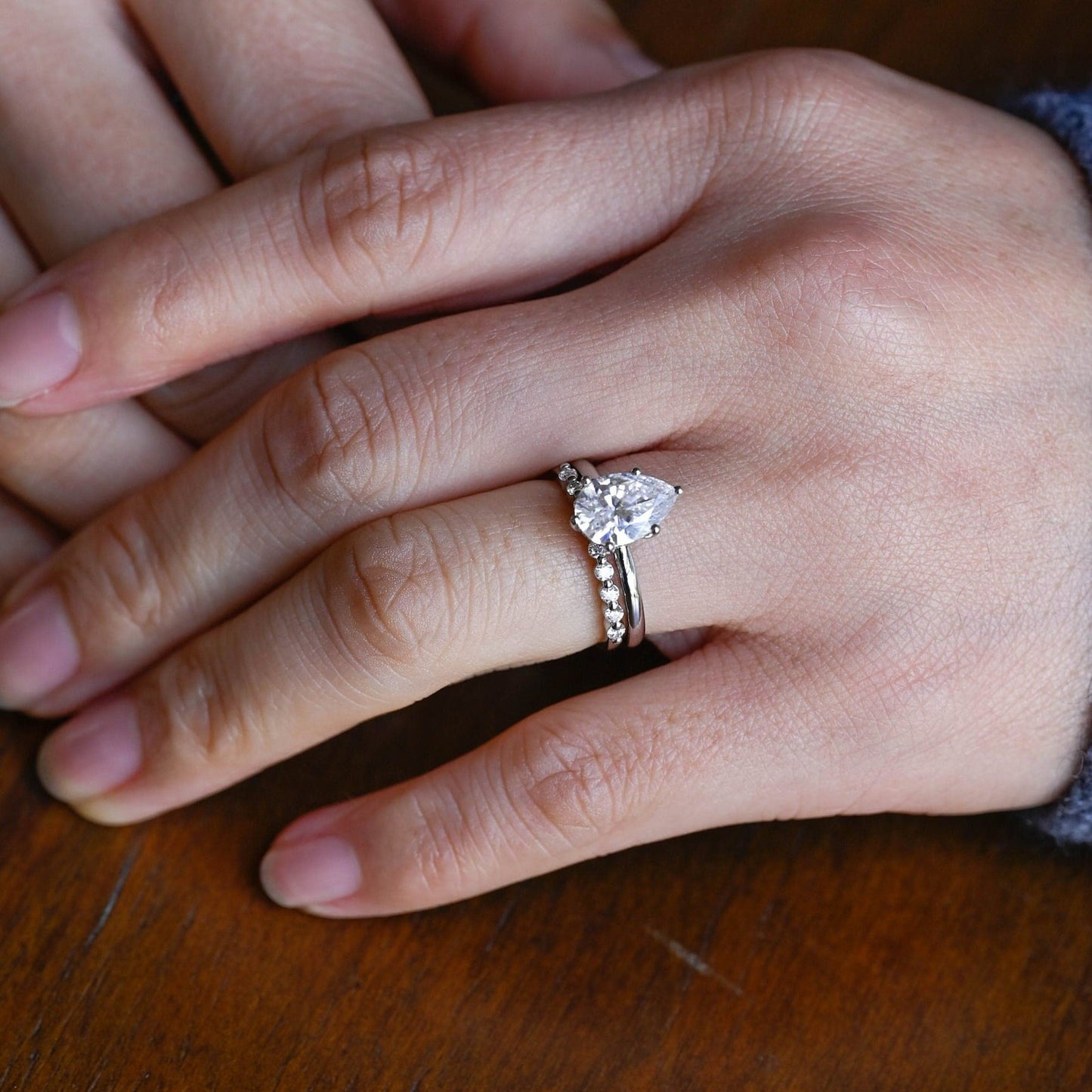 Athena-1.25 Carats Pear Moissanite Hidden Halo Bridal Ring Set