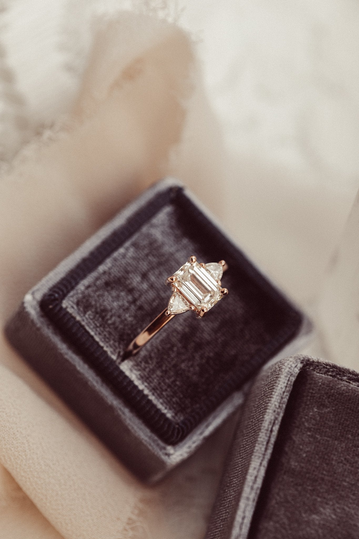 1.00 CT Carats Emerald Cut Moissanite diamond Three Stone Style Engagement Ring