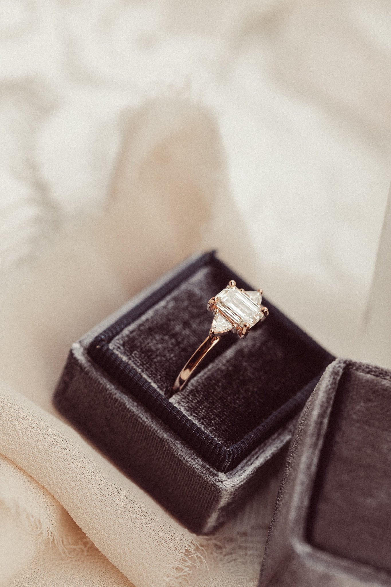 1.00 CT Carats Emerald Cut Moissanite diamond Three Stone Style Engagement Ring