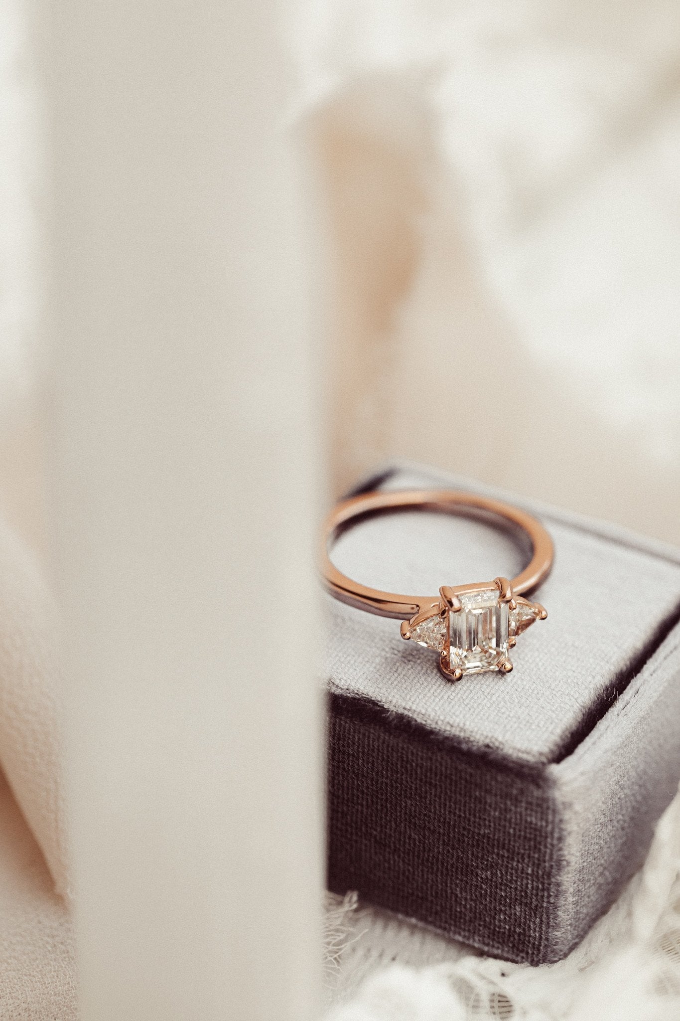 1.00 CT Carats Emerald Cut Moissanite diamond Three Stone Style Engagement Ring