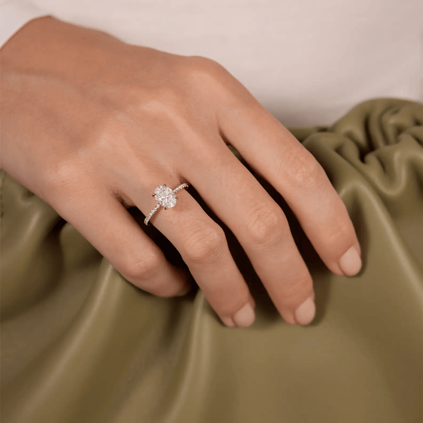 1.20 CT Oval Diamond Pave Settings Engagement Ring