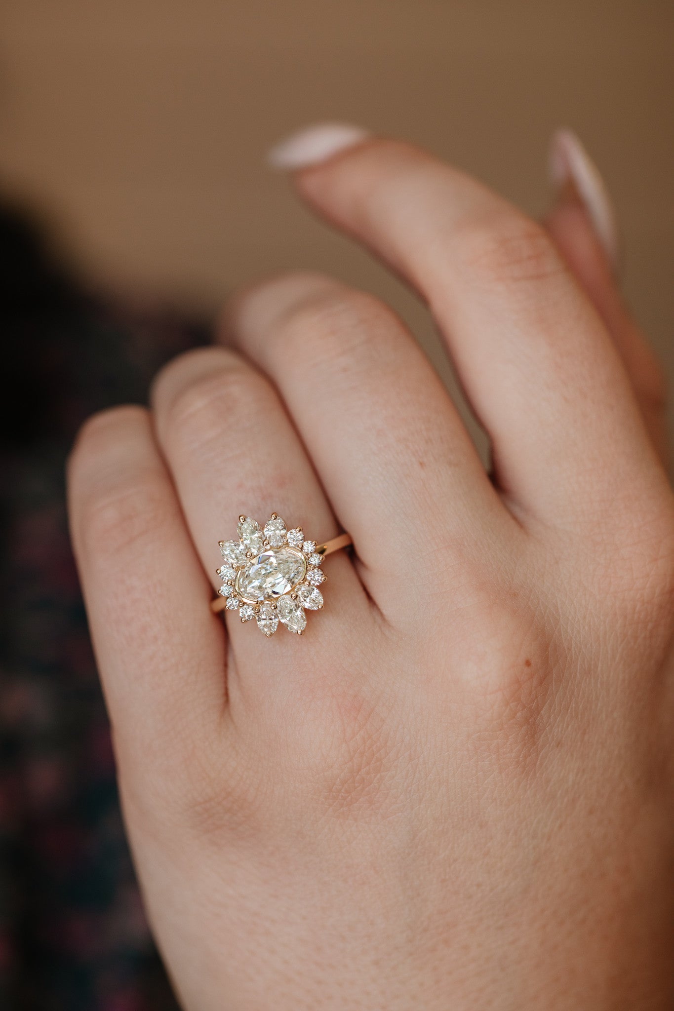 1.11 CT Carats Oval Cut Moissanite diamond Cluster Style Engagement Ring