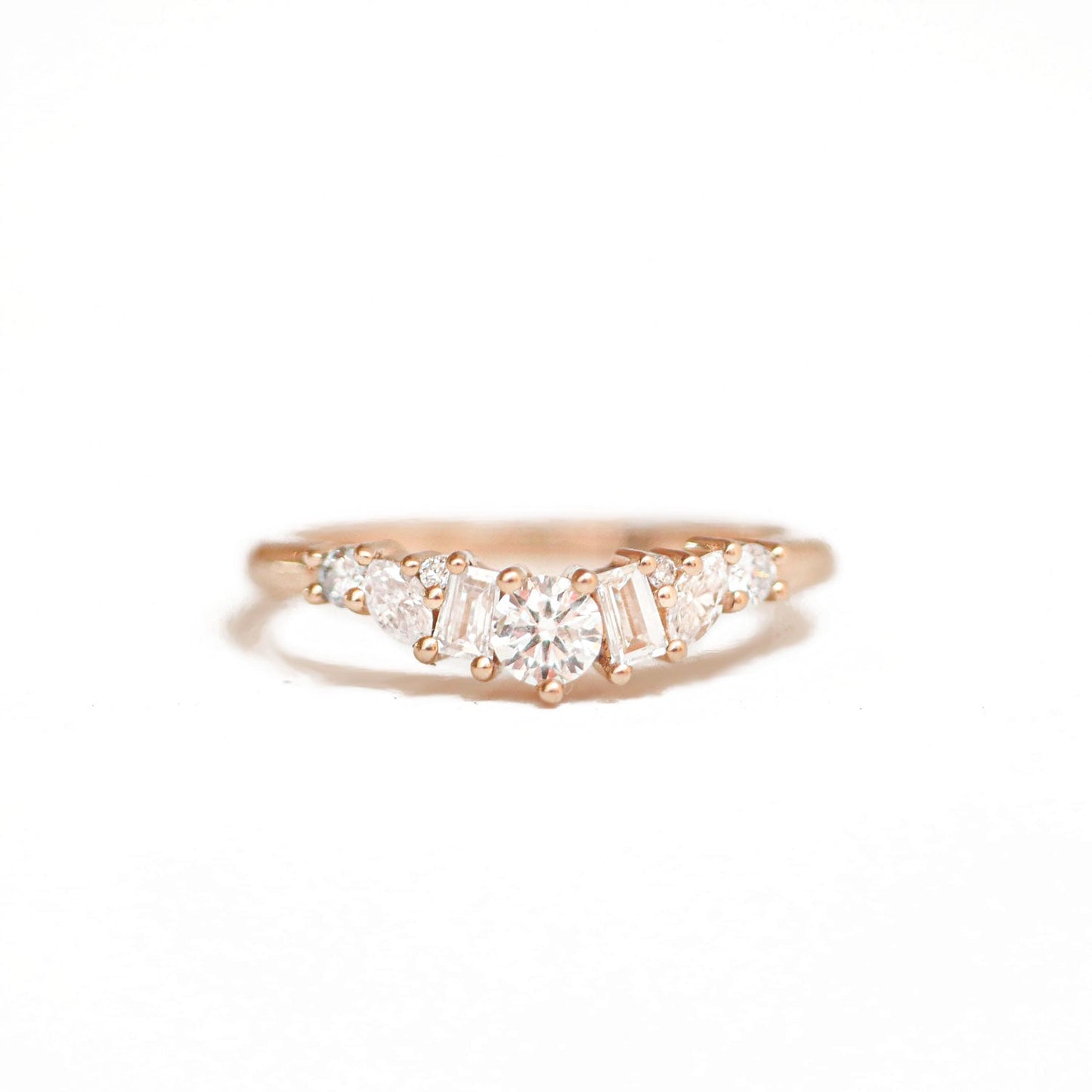 0.37 TCW Tapered Baguette Marquise and Round cluster Wedding Band