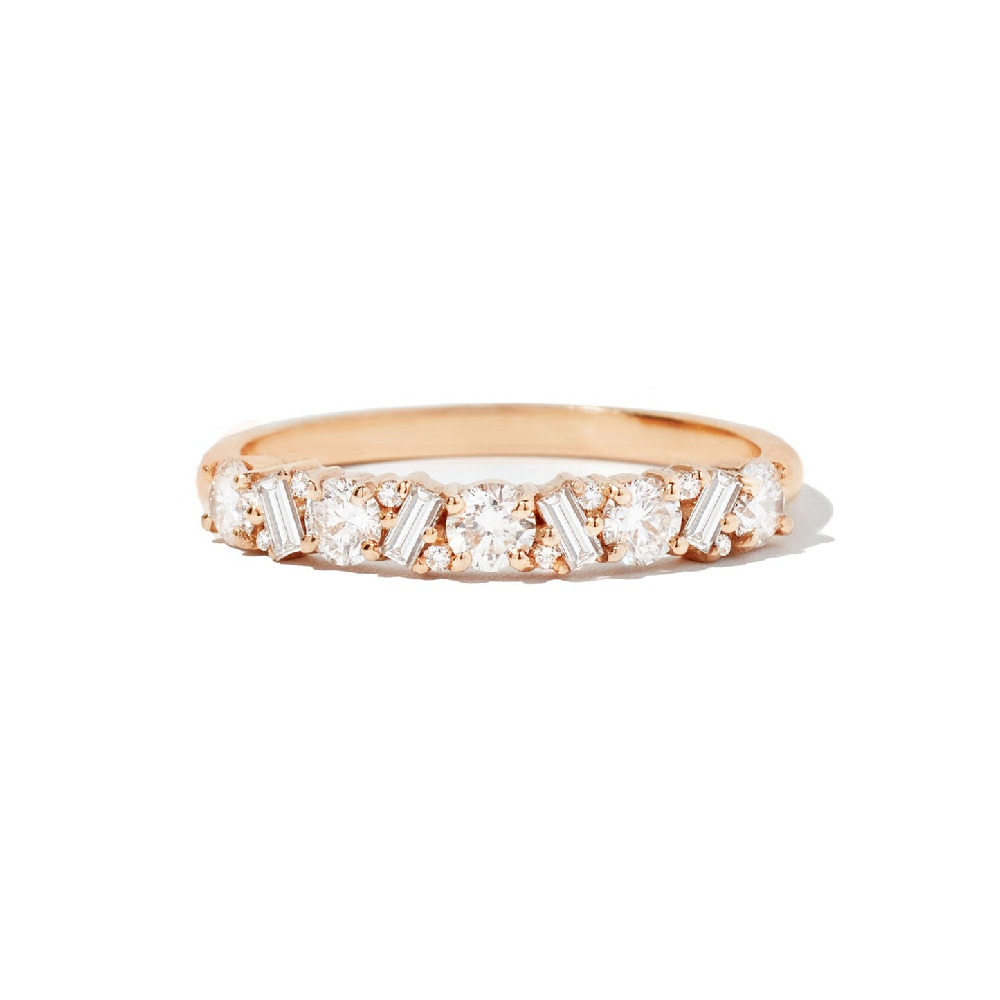 0.55 TCW Round and Baguette Cluster Wedding Band