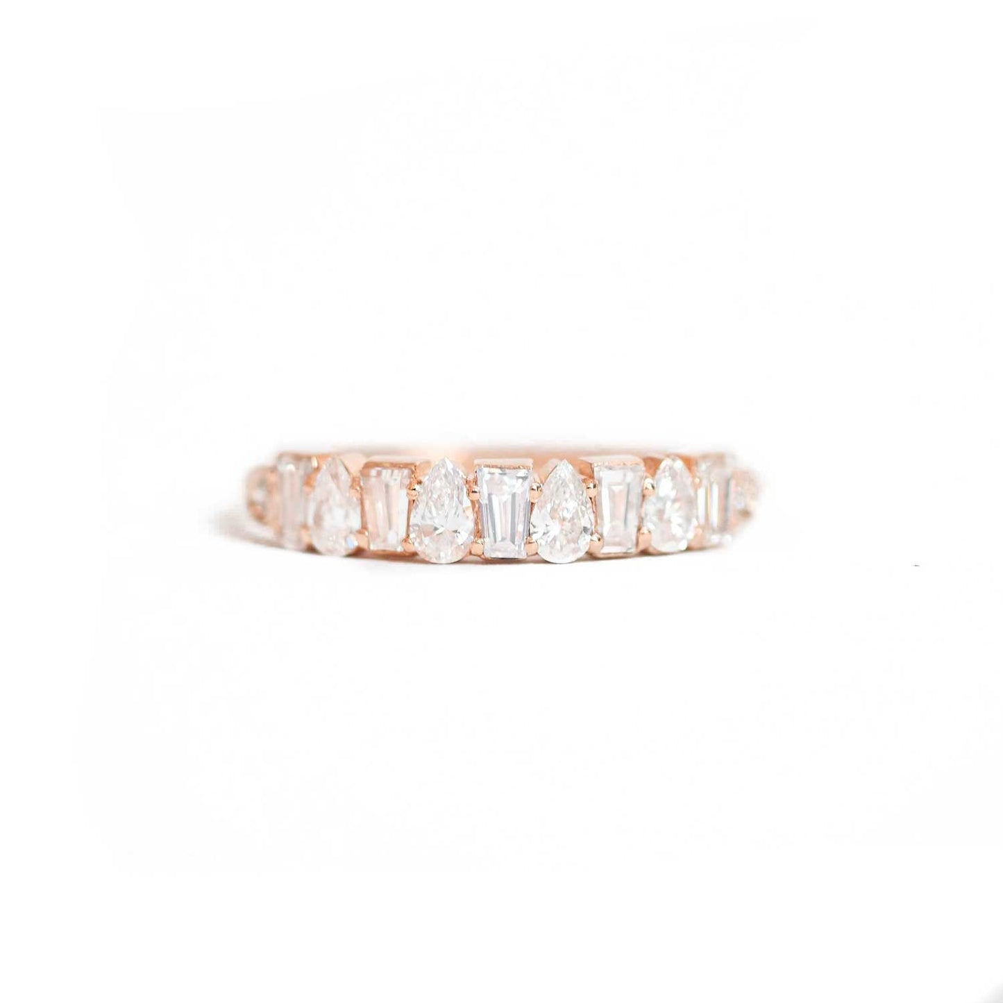 0.74 TCW Baguette & Pear Cluster Wedding Band