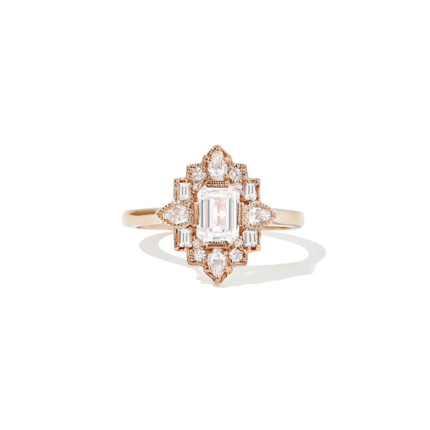 0.75 CT Emerald Shape Art Deco CVD Diamond Engagement Ring