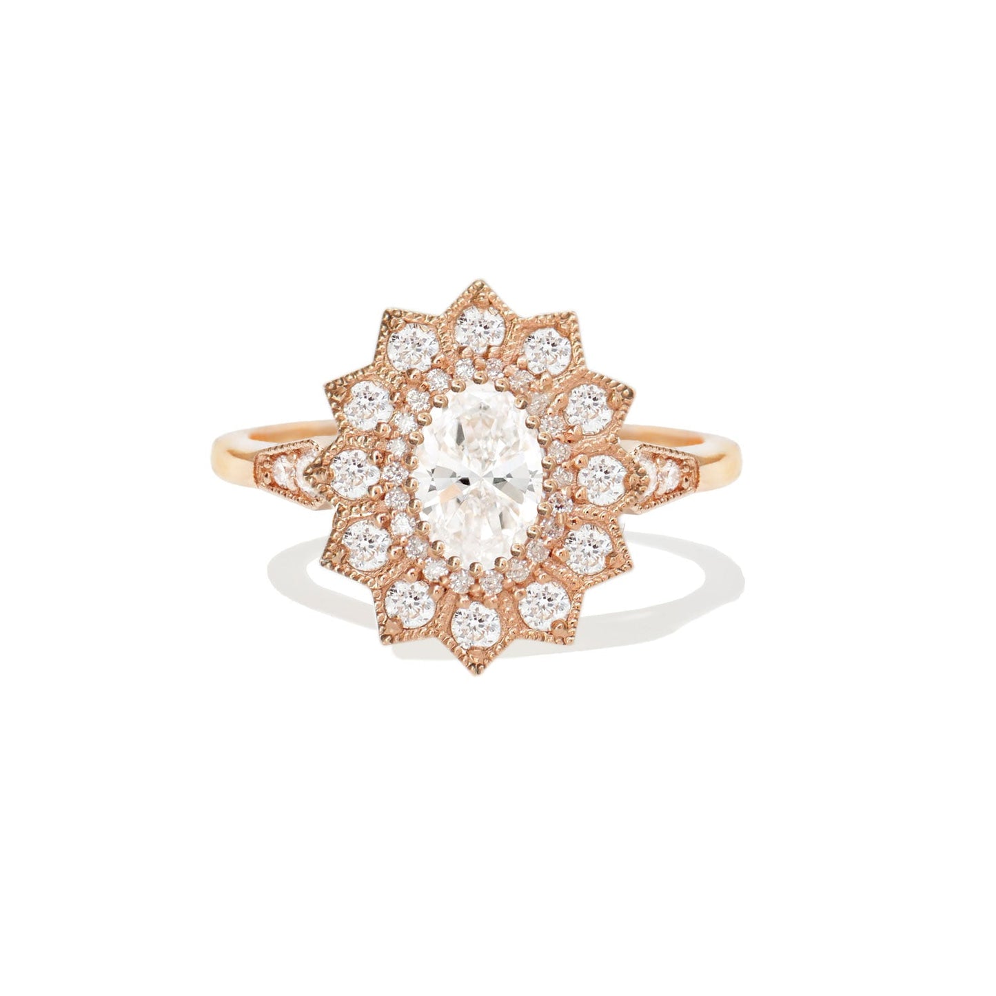 0.75 CT Oval Shape CVD Diamond Sunflower Engagement Ring