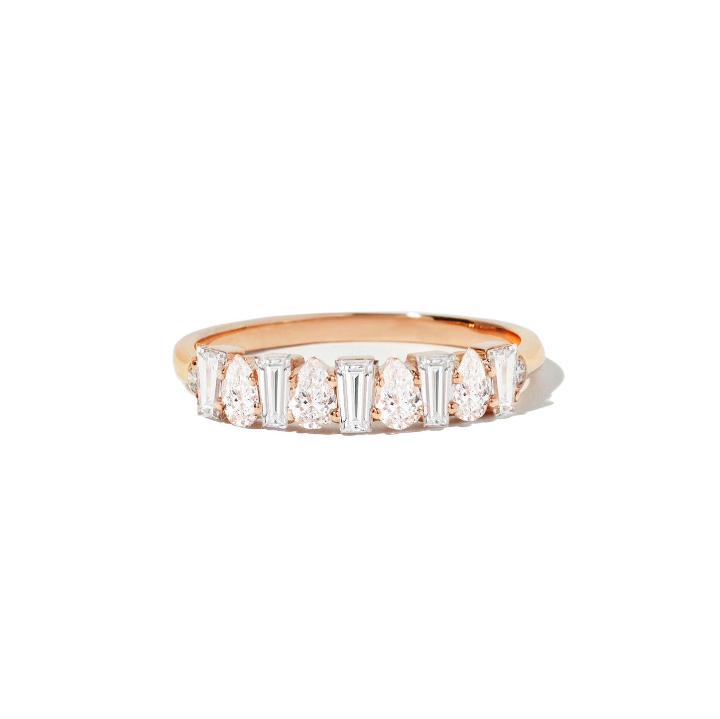 0.74 TCW Baguette & Pear Cluster Wedding Band