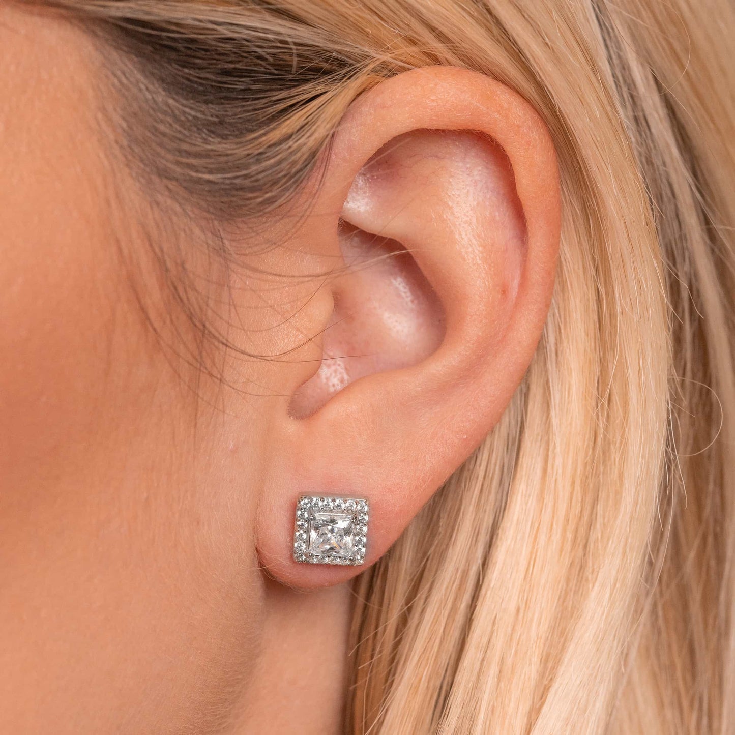 Lily- 1.0 CT Princess Moissanite Halo Stud Earrings