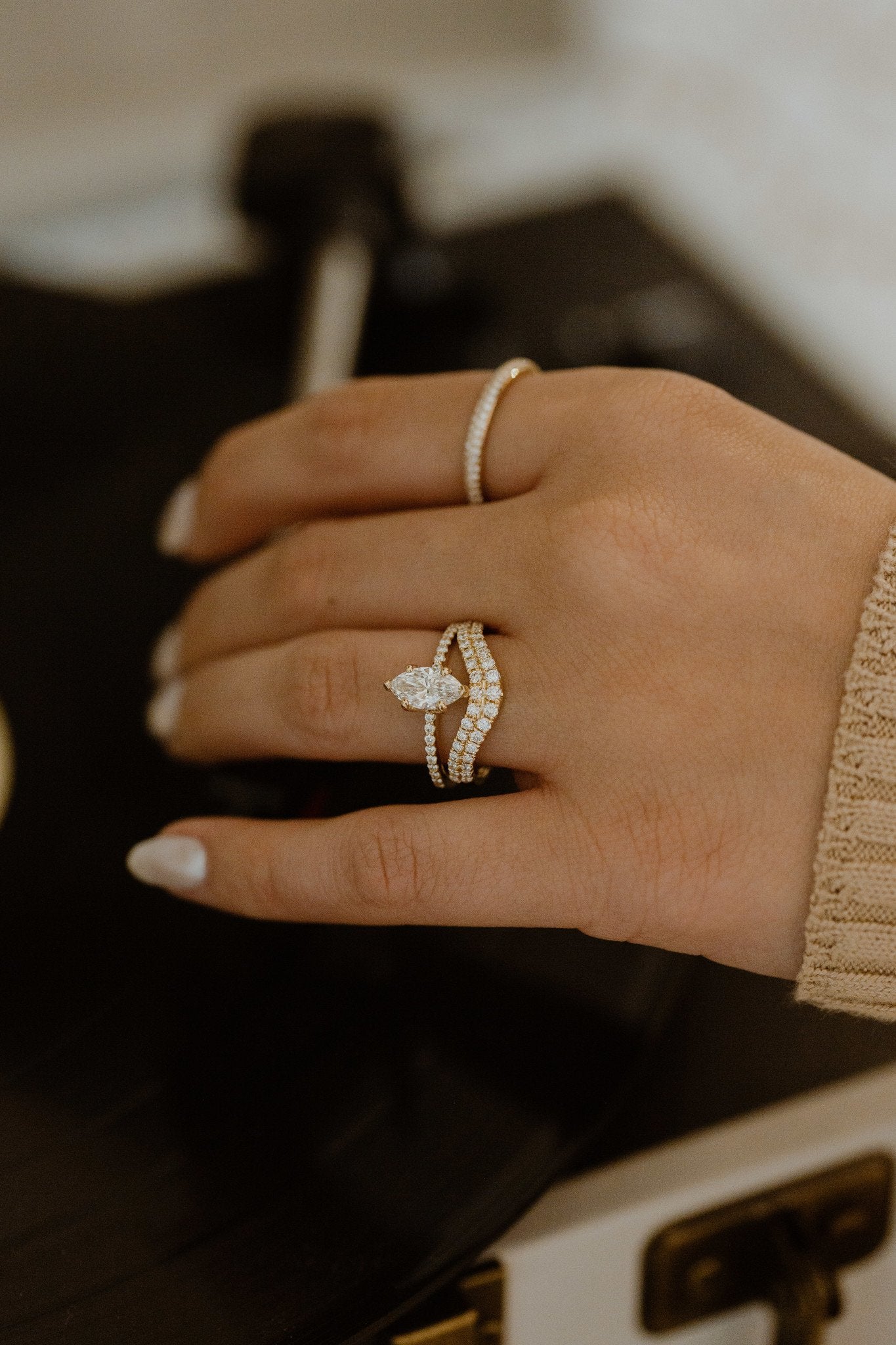 1.00 CT Carats Marquise Cut Moissanite diamond Pave Style Engagement Ring