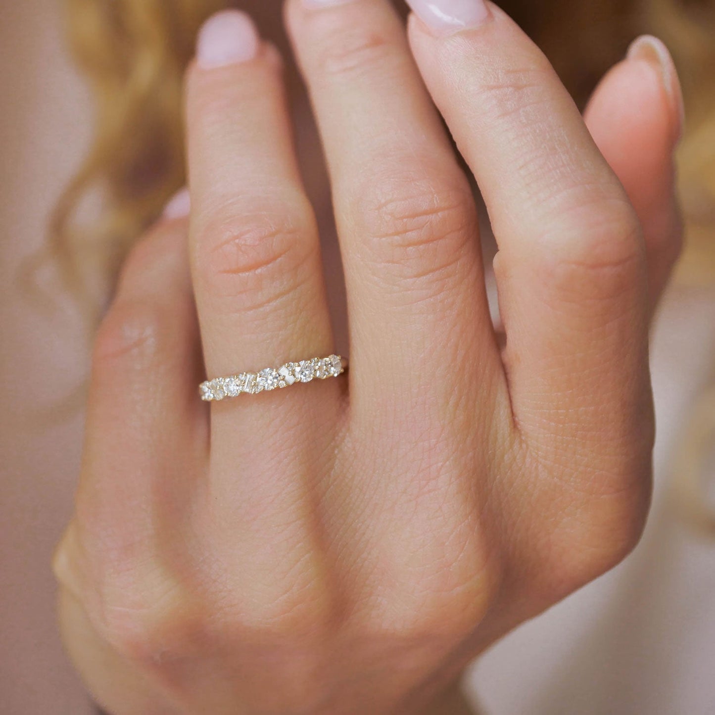 0.55 TCW Round and Baguette Cluster Wedding Band