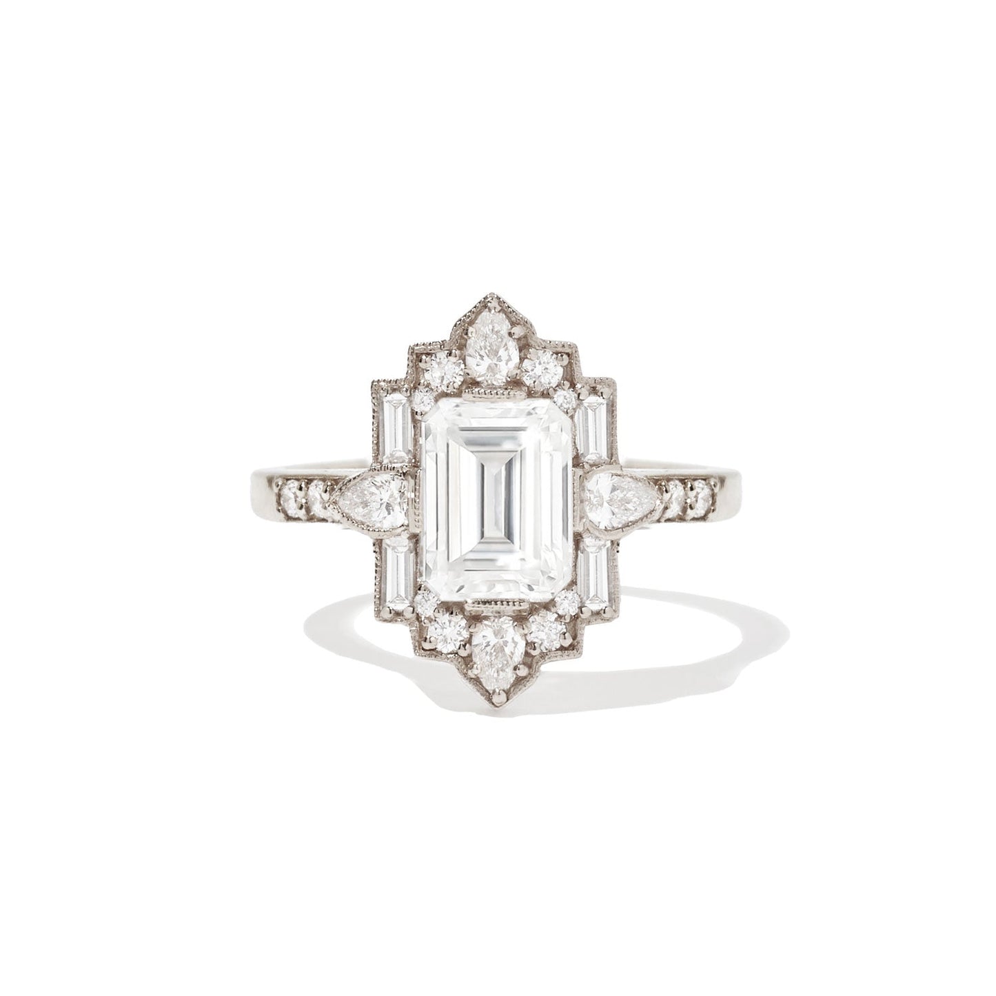 1.75 CT Emerald Shape Art Deco CVD Diamond Engagement Ring