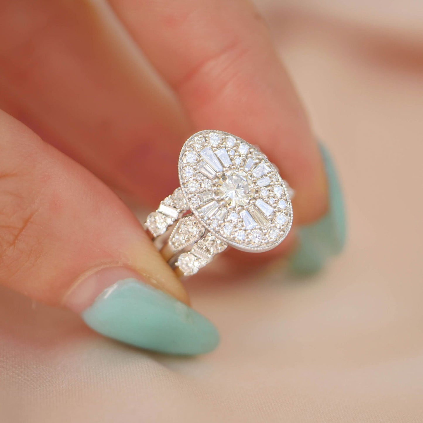 0.55 TCW Round and Baguette Cluster Wedding Band