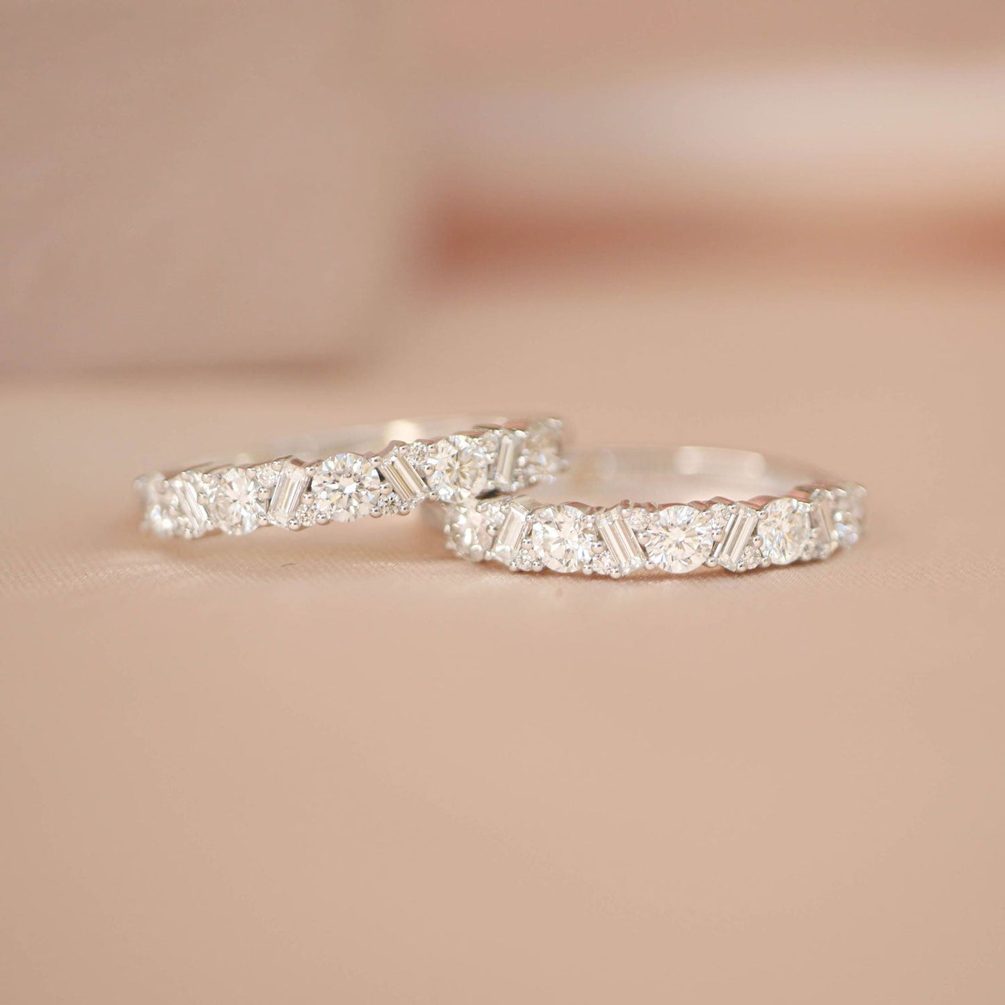 0.55 TCW Round and Baguette Cluster Wedding Band