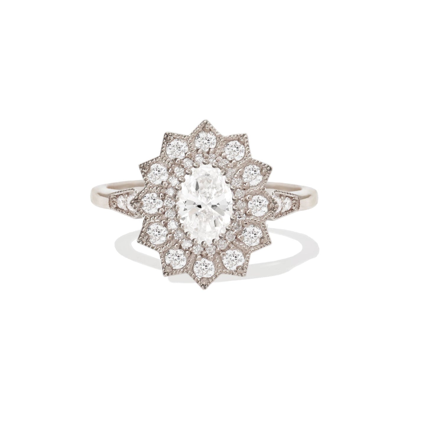 0.75 CT Oval Shape CVD Diamond Sunflower Engagement Ring