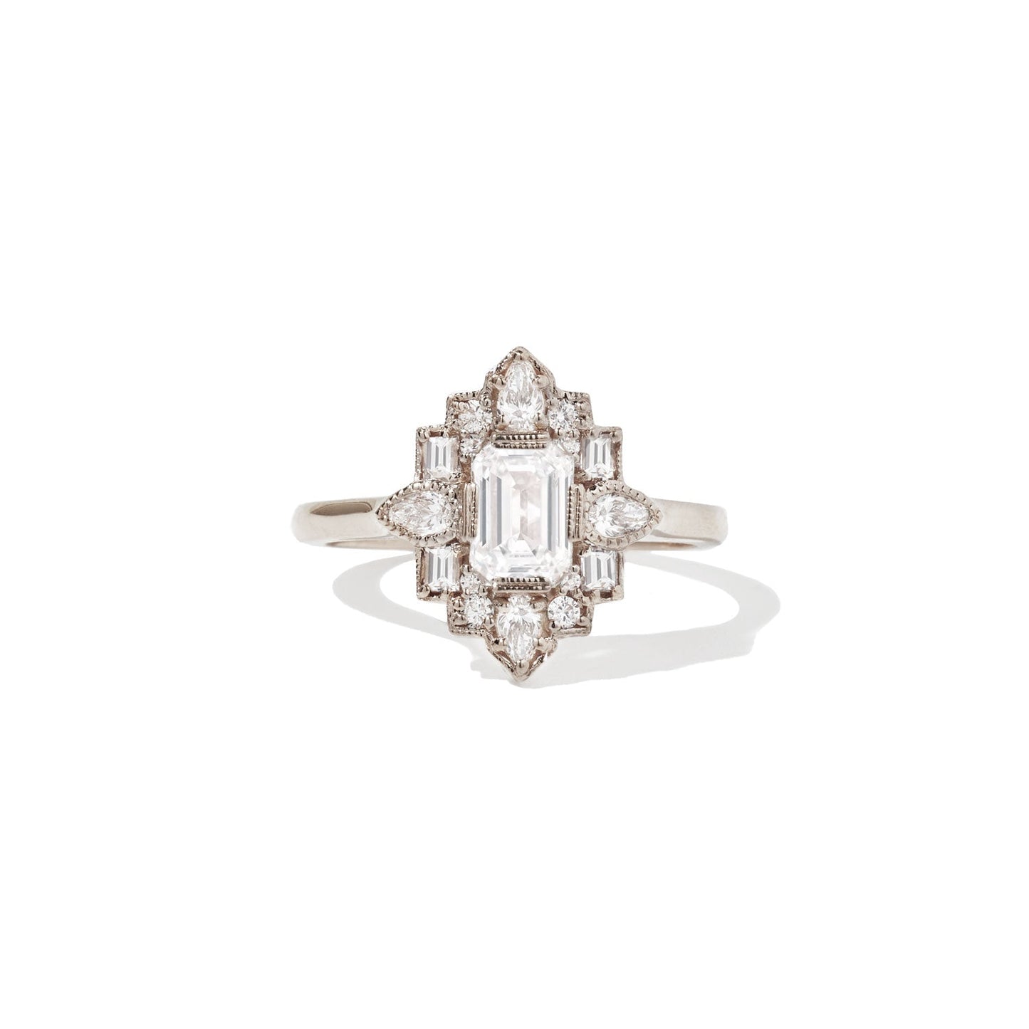0.75 CT Emerald Shape Art Deco CVD Diamond Engagement Ring