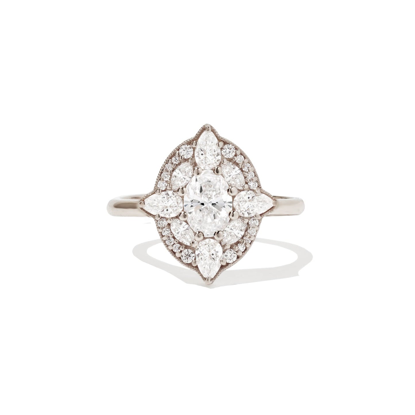 0.75 CT Oval Shape Floral CVD Diamond Engagement Ring