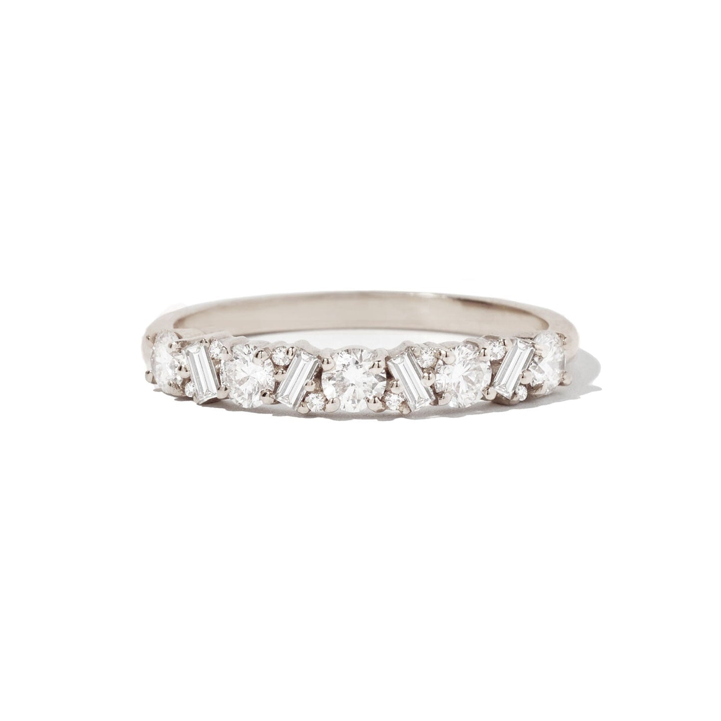0.55 TCW Round and Baguette Cluster Wedding Band
