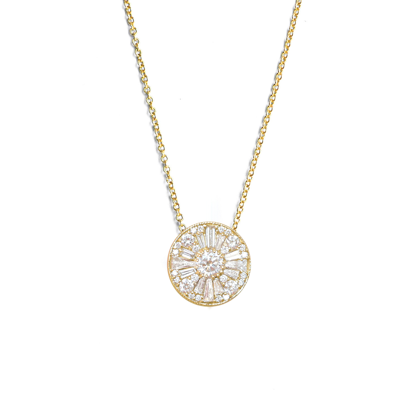0.39 Carats Round , and Tapered Baguette Moissanite cluster Necklace