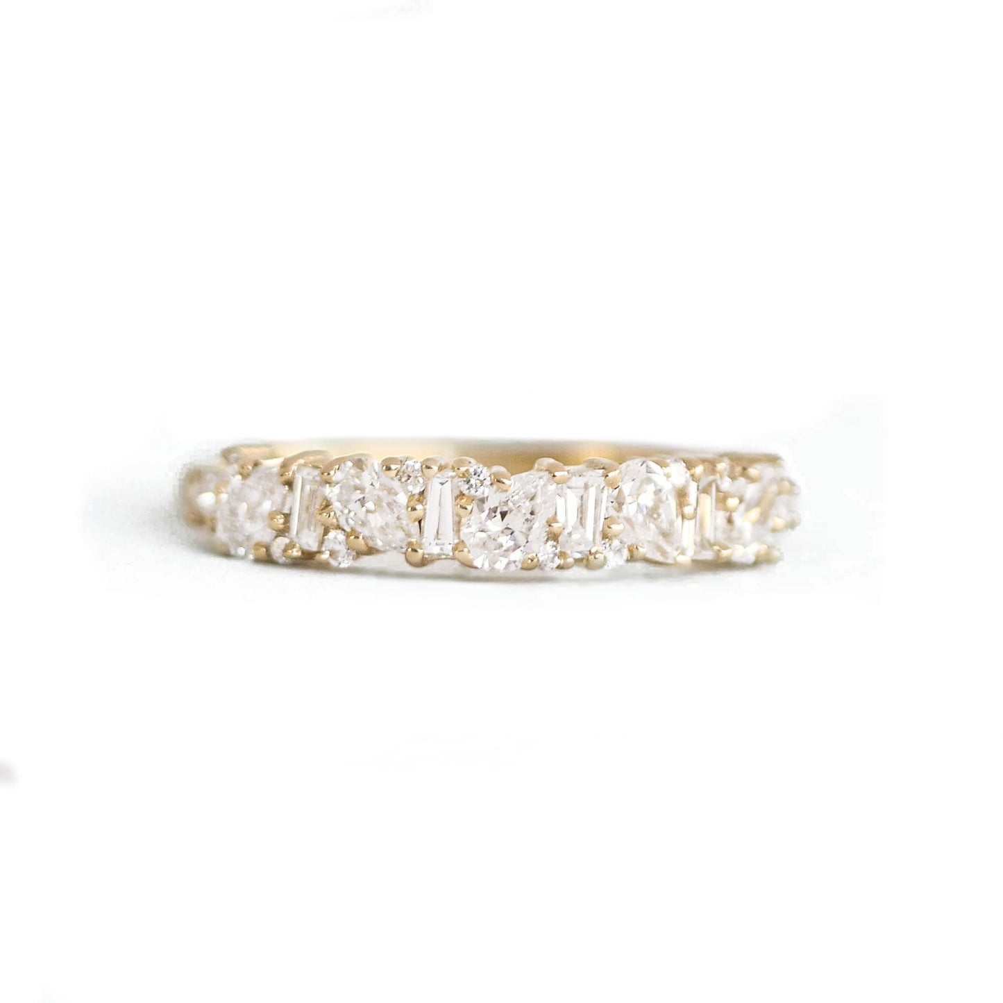 0.48 TCW Pear, Baguette and Round Cluster Wedding Band