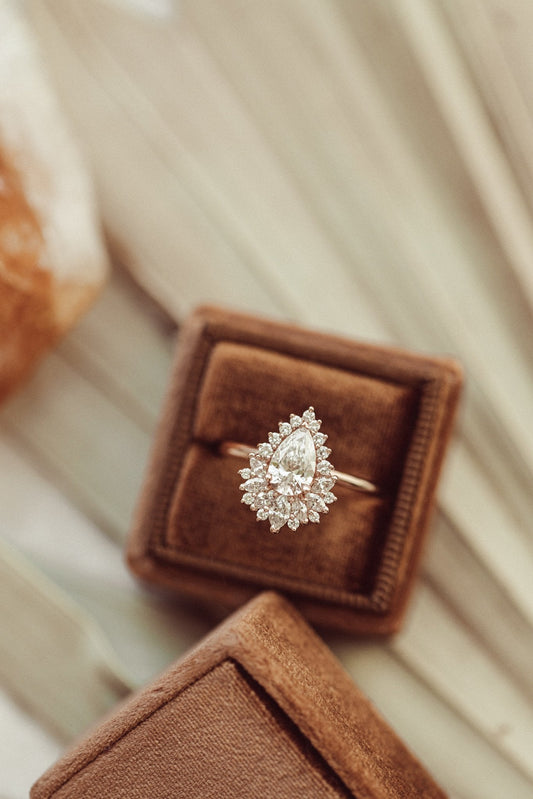 1.00 CT Carats Pear Cut Moissanite diamond Cluster Style Engagement Ring