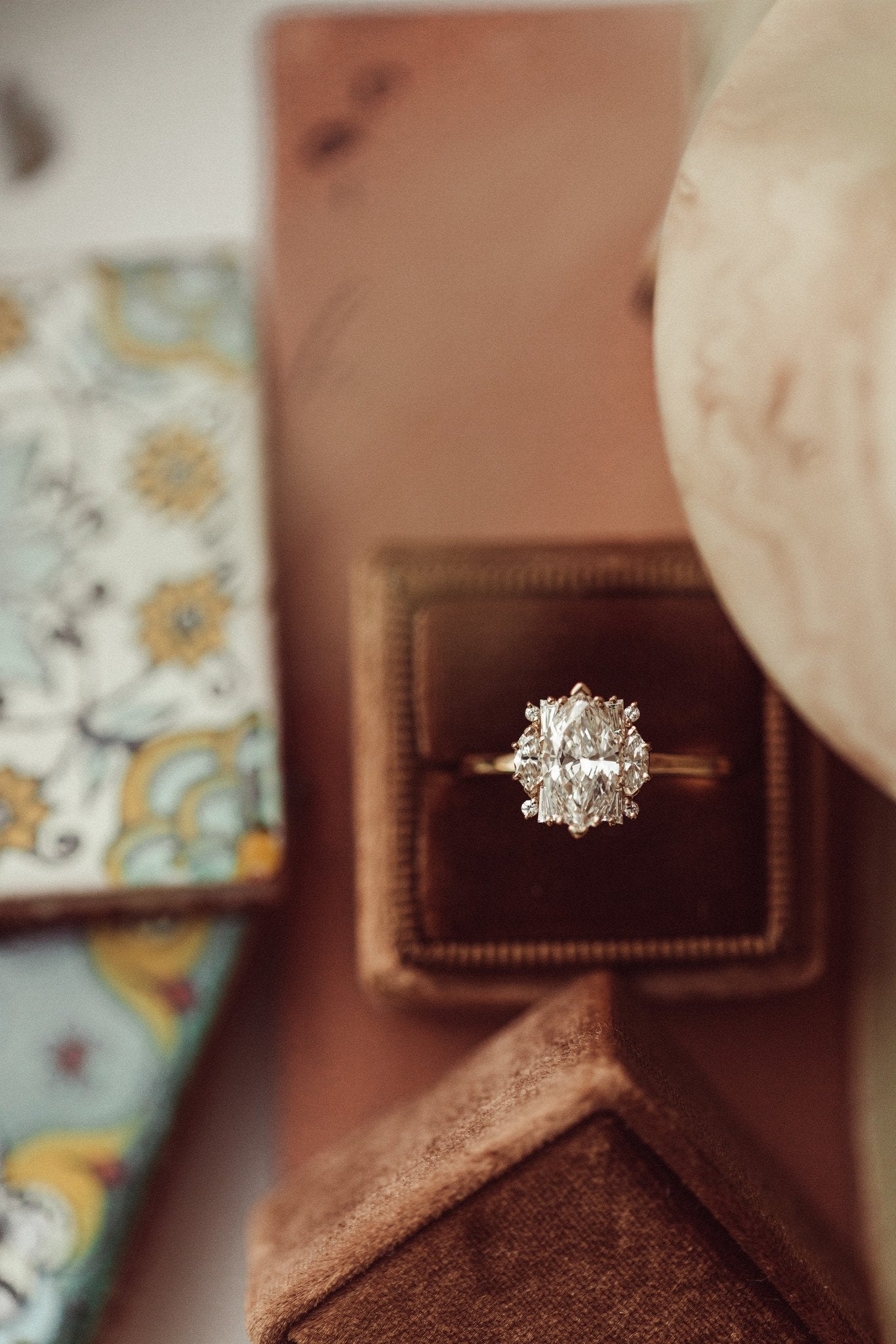 1.00 CT Carats Marquise Cut Moissanite diamond Cluster Style Engagement Ring
