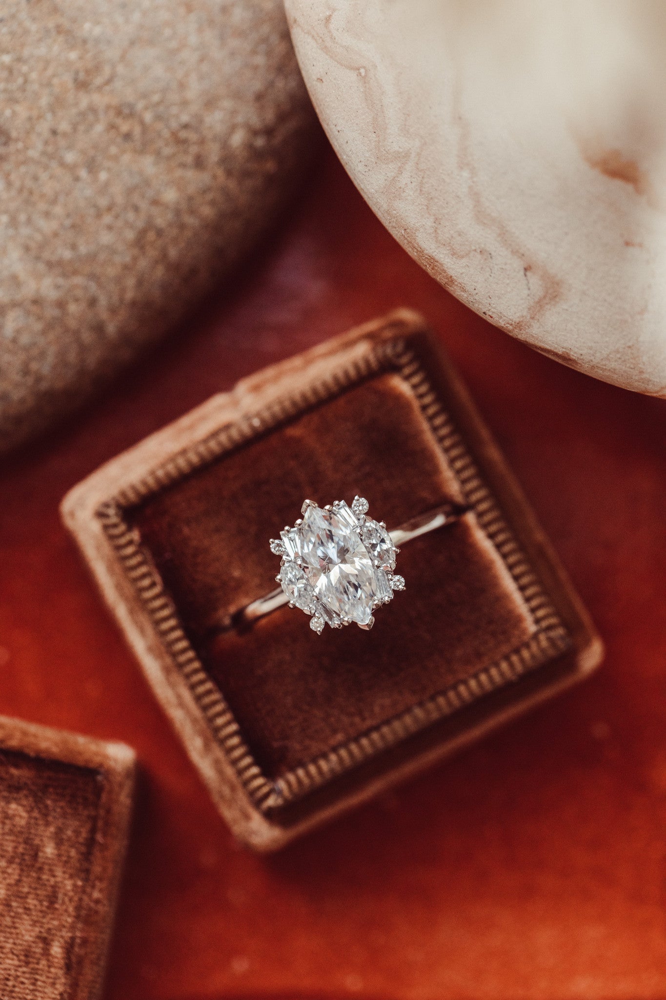 1.00 CT Carats Marquise Cut Moissanite diamond Cluster Style Engagement Ring