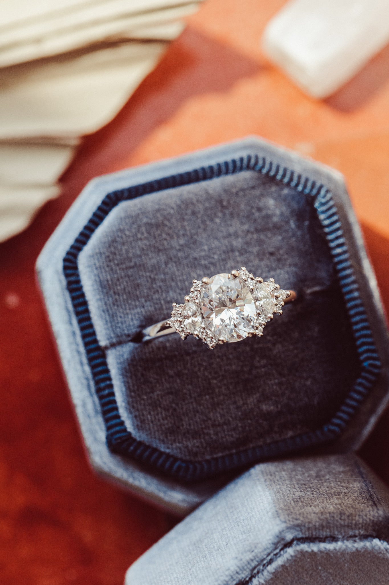 1.25 CT Carats Oval Cut Moissanite diamond Cluster Style Engagement Ring