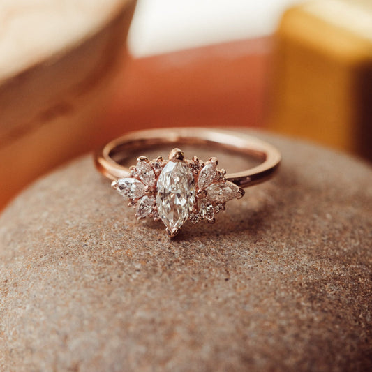 0.50 CT Carats Marquise Cut Moissanite diamond Culster Style Engagement Ring