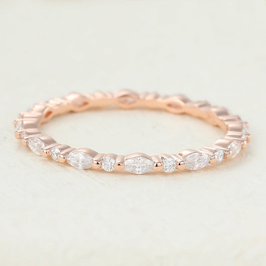Adam-0.6 TCW Marquise & Round Moissanite Bezel Wedding Band