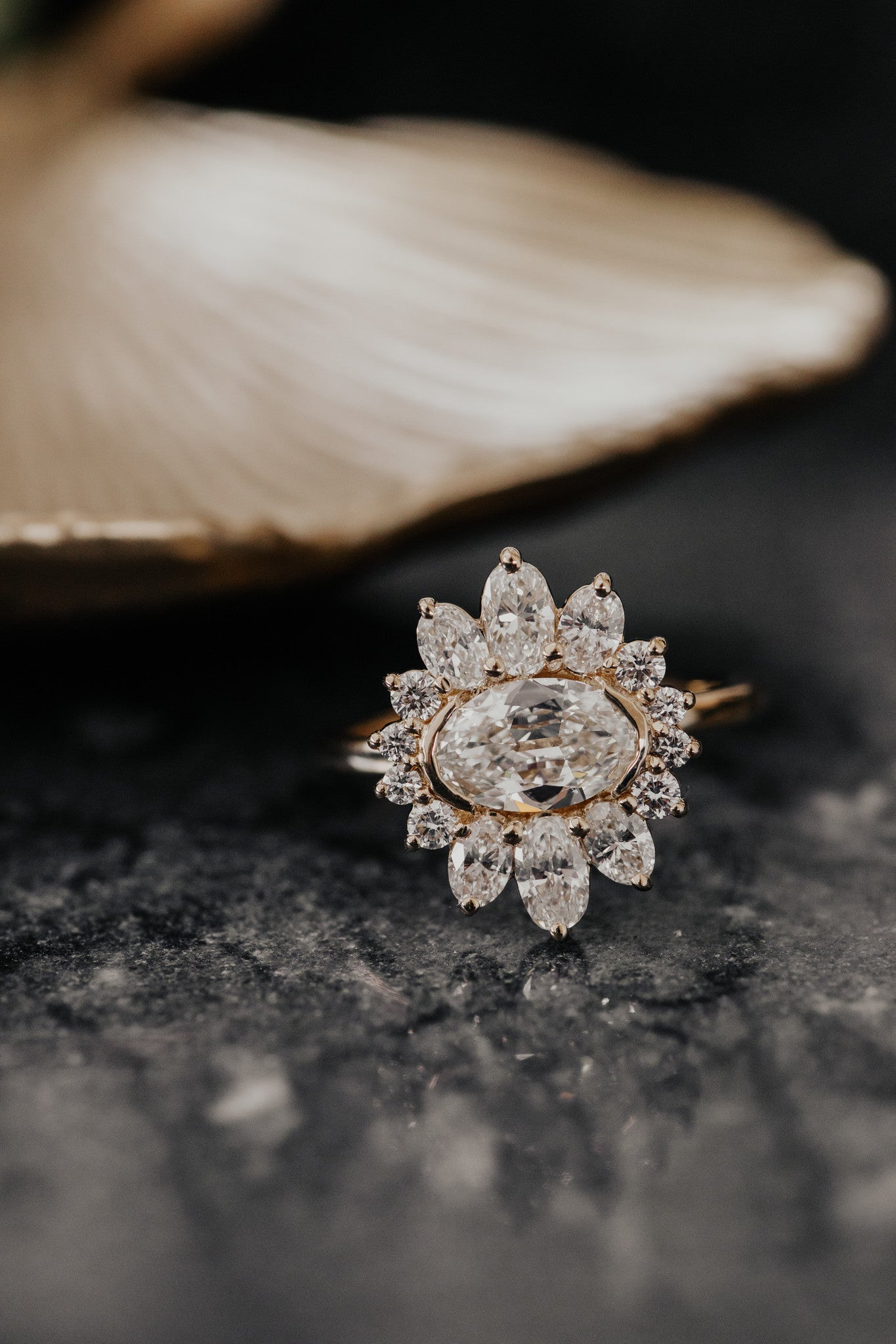 1.11 CT Carats Oval Cut Moissanite diamond Cluster Style Engagement Ring