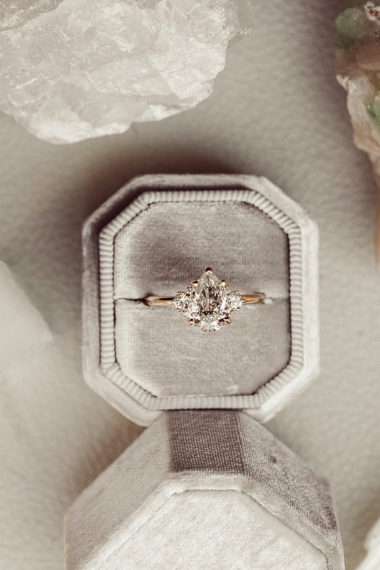 1.00 CT Carats Pear Cut Moissanite diamond Cluster Style Engagement Ring