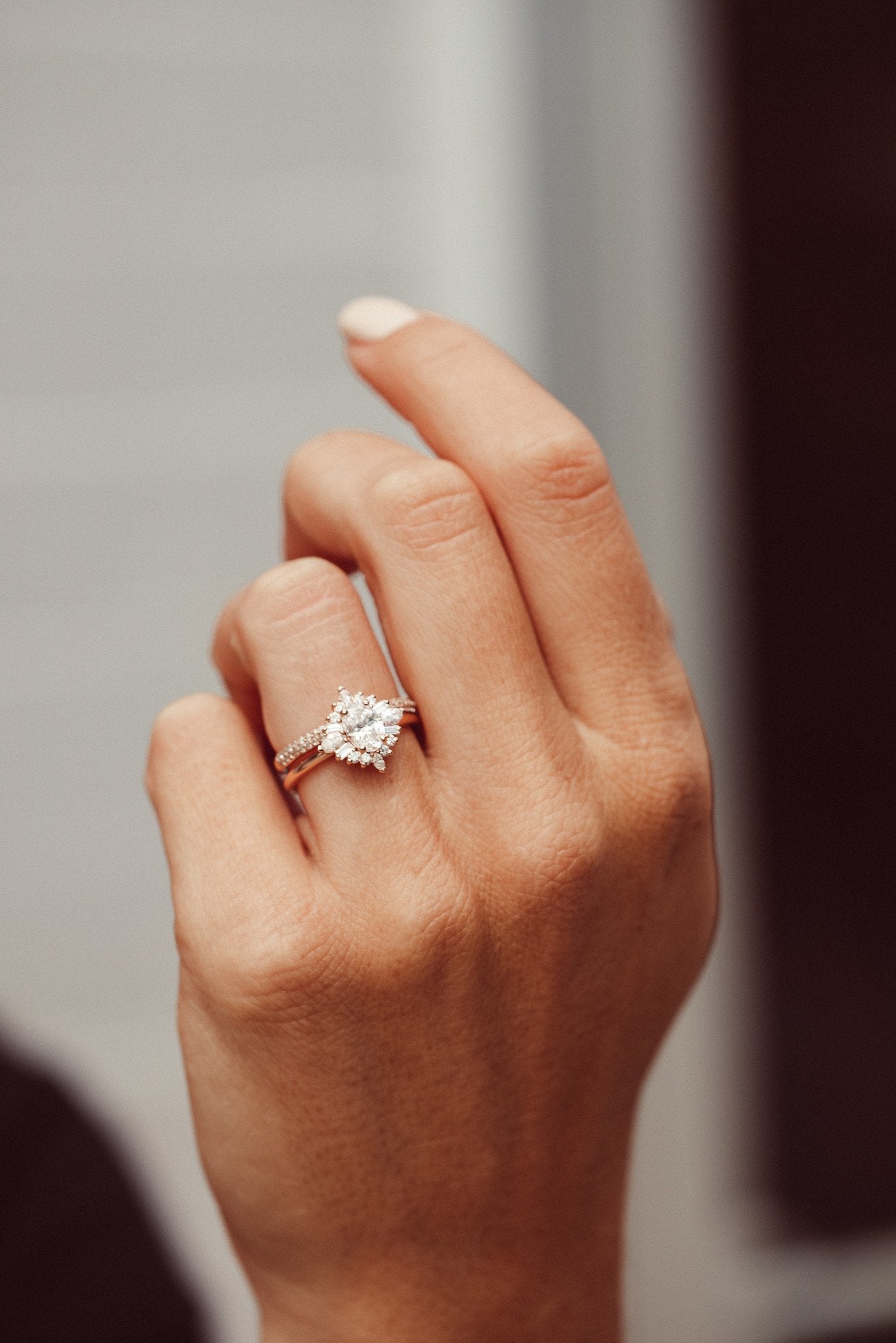 0.50 CT Carats Oval Cut Moissanite diamond Cluster Style Engagement Ring